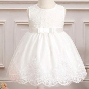 Baby Solid Embroidery Mesh Overlay Dress